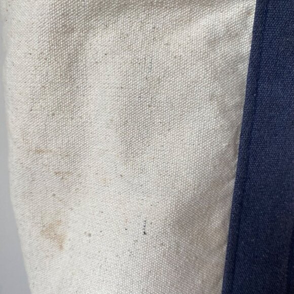 Trader Joe's large embroidered canvas shopping bag blue white stained pockets - Picture 6 of 10
